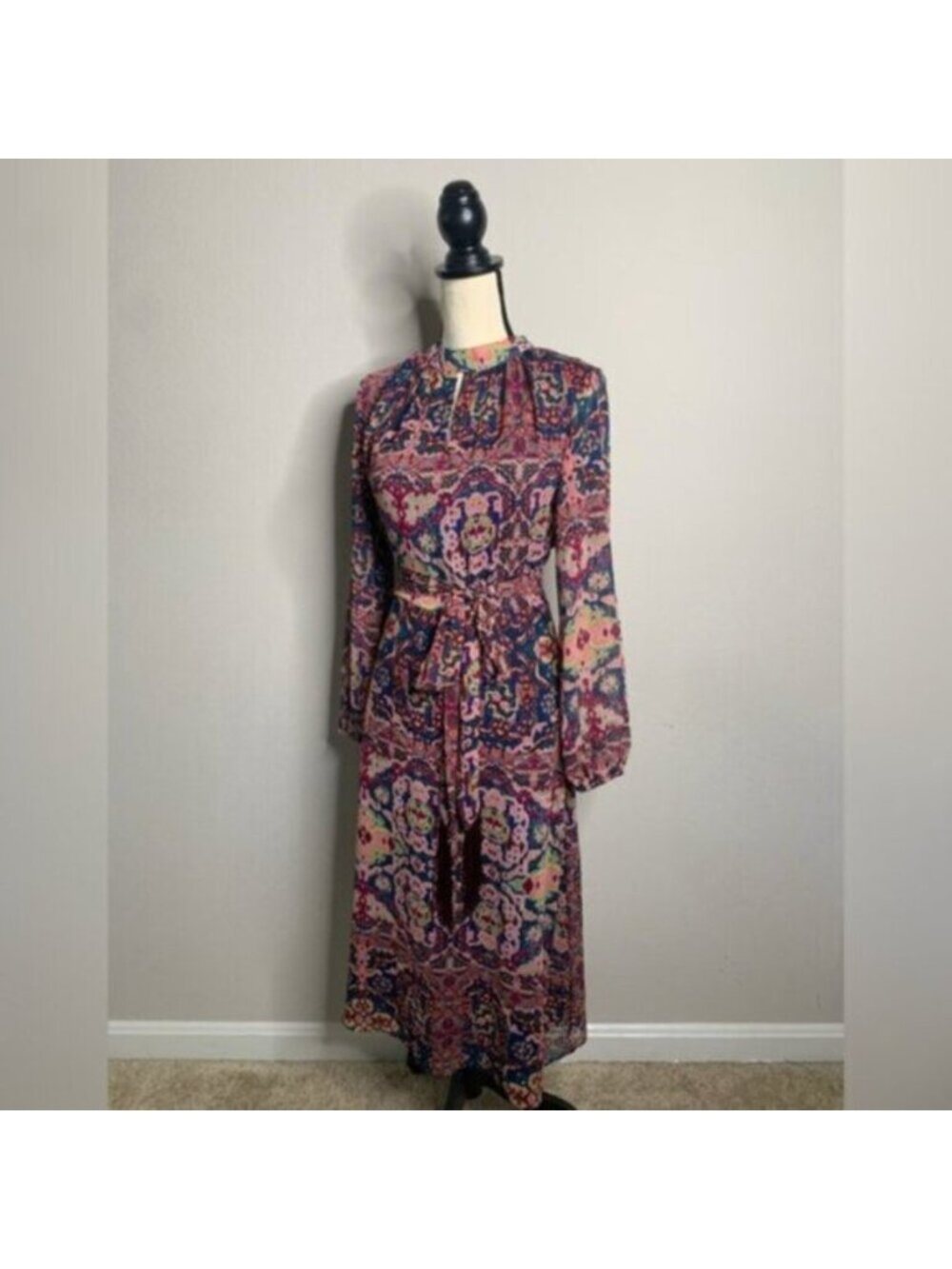 NWT Tahari ASL Tapestry Print Chiffon Long Sleeve Midi Dress - Picture 7 of 17